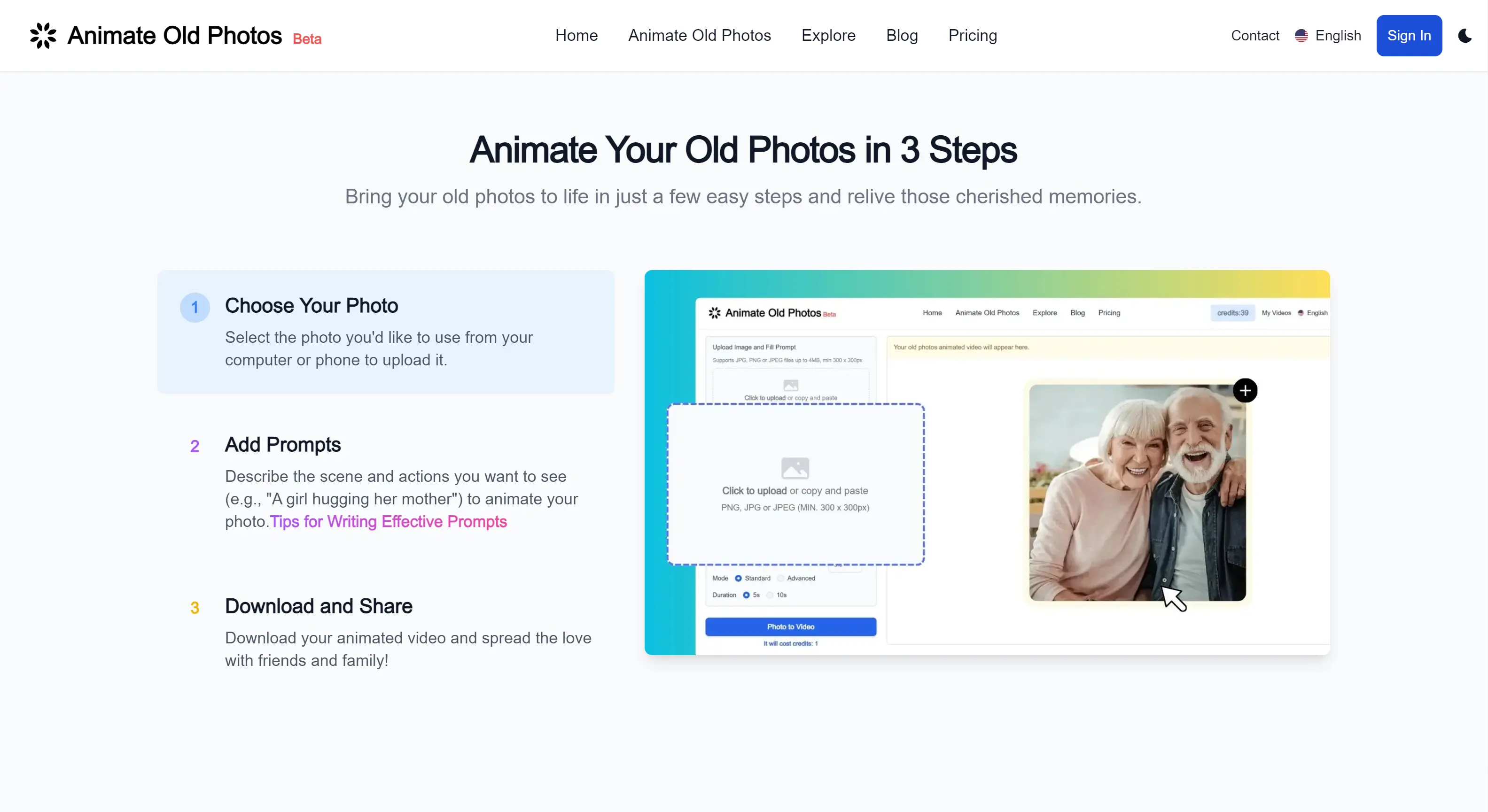 Animate Old Photos Screenshot - Free Tool to Animate Photos