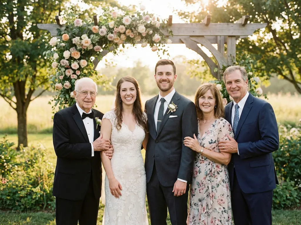 Add loved one to wedding photo - AI edited wedding portrait with family member added seamlessly