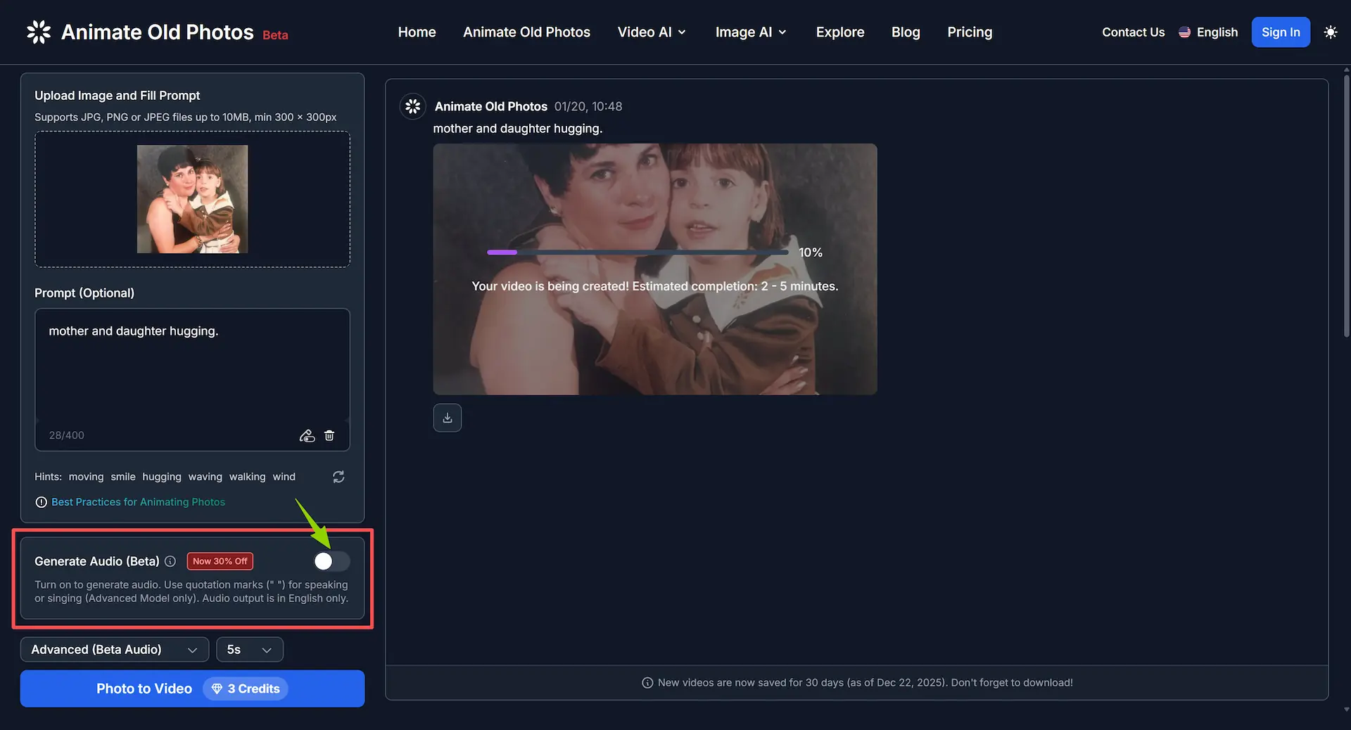 Animate Old Photos with audio Screenshot